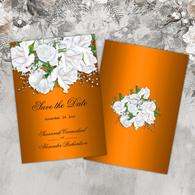 Luxuriöse Orange und White Rose Bouquet Save The Date (Von Creator hochgeladen)