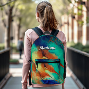 Luxuriöse Orangenaqua-Imitate Goldmedaille Glitzer Bedruckter Rucksack