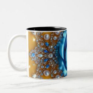 Luxuriöse ornamentale blaue Rose mit Diamant Zweifarbige Tasse