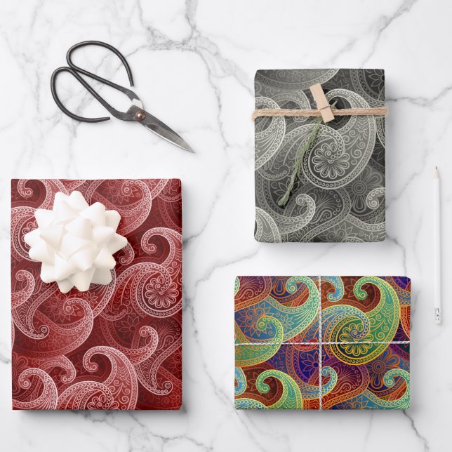 Luxuriöse Paisley Patterns Geschenkpapier Set (Vorderseite)