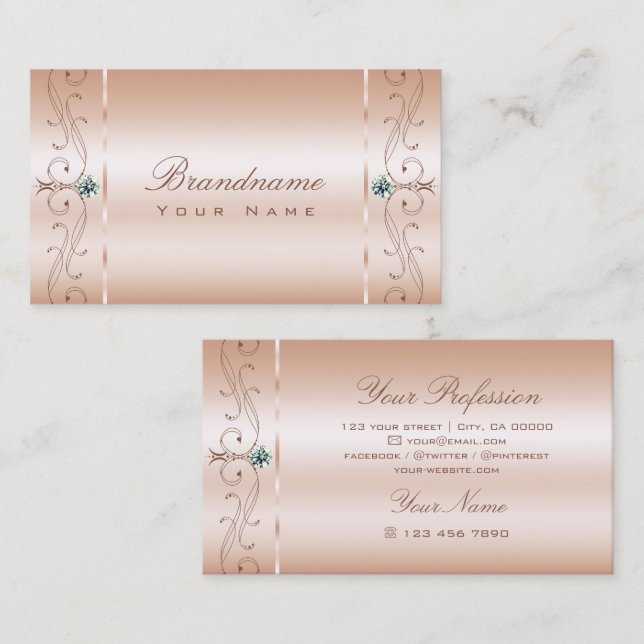 Luxuriöse Pastel Rose Coral Verziert Squiggled Jew Visitenkarte (Vorne/Hinten)