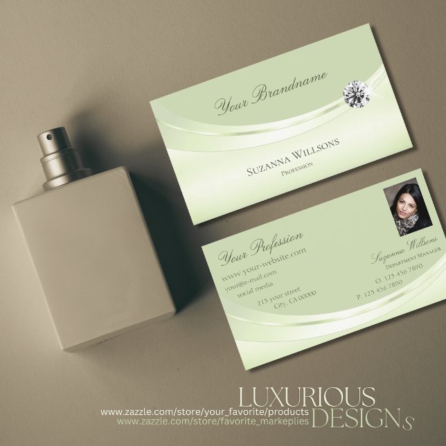 Luxuriöse Pastel Sage Green mit Foto und Diamant Visitenkarte (Von Creator hochgeladen)