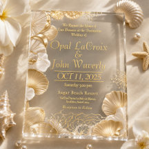 Luxuriöse Pearl and Gold Seashell Acrylic Wedding