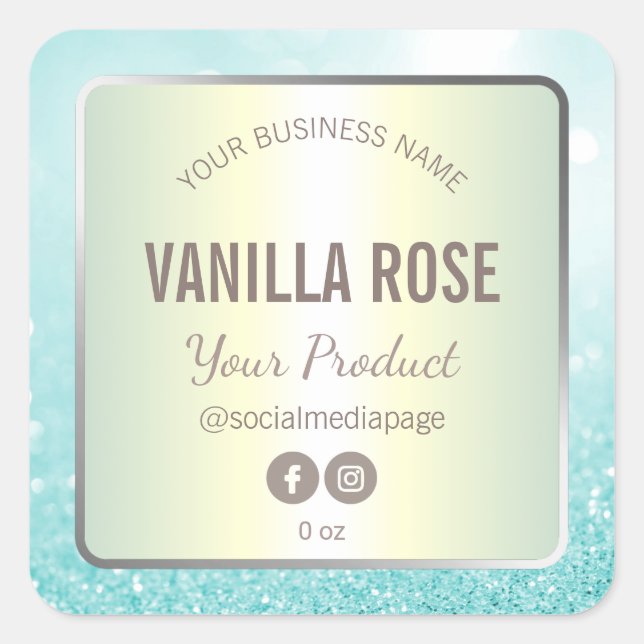 Luxuriöse Perle und Blue Glitzer Soy Candle Labels Quadratischer Aufkleber (Vorderseite)