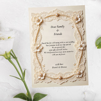 Luxuriöse Perlen-Spitze Elegante Hochzeit Dankeskarte