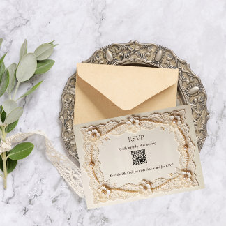 Luxuriöse Perlen-Spitze-Elegante Hochzeits-QR-Code RSVP Karte