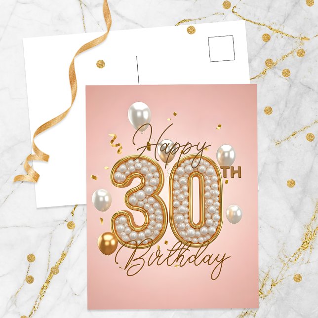 Luxuriöse Perlen und Gold Akzente 30. Geburtstag Postkarte (Von Creator hochgeladen)