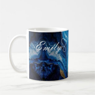 Luxuriöse Personalisiert Blue & Gold Marble Tasse