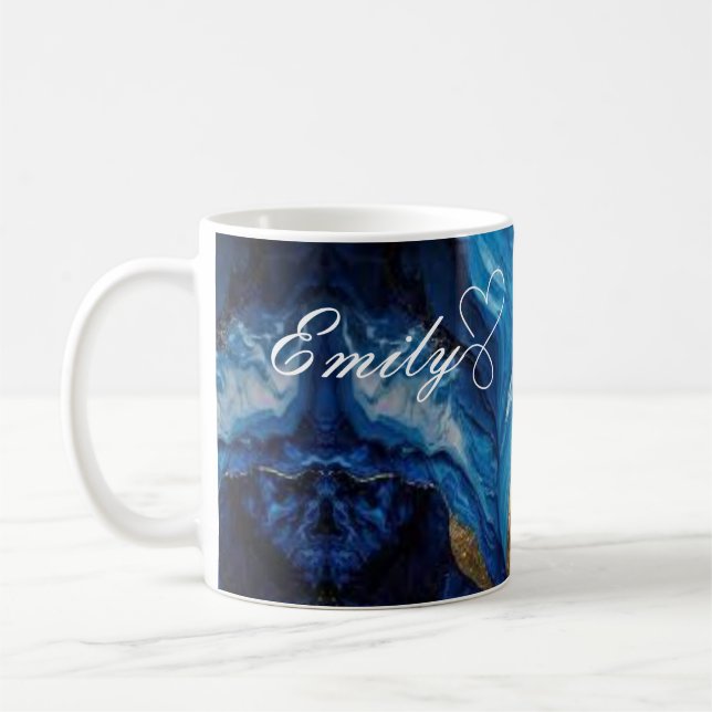 Luxuriöse Personalisiert Blue & Gold Marble Tasse (Links)