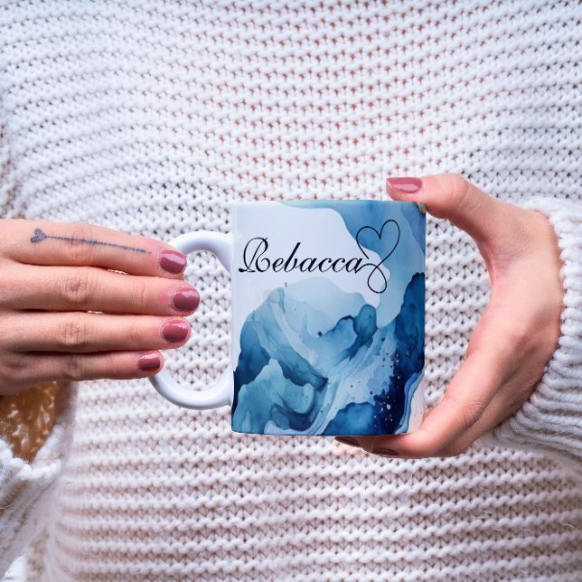 Luxuriöse Personalisiert Blue & Gold Watercolor Ta Kaffeetasse (Von Creator hochgeladen)