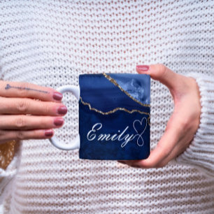 Luxuriöse Personalisierte Navy Blue & Gold Marmor  Kaffeetasse