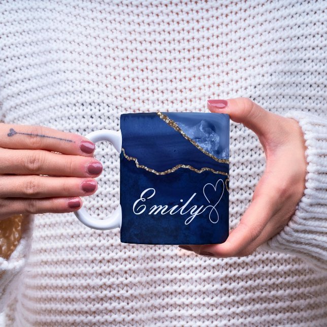 Luxuriöse Personalisierte Navy Blue & Gold Marmor  Kaffeetasse (Von Creator hochgeladen)