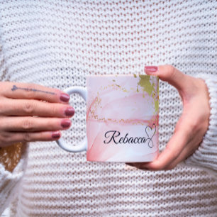Luxuriöse Personalisierte Pink & Gold Aquarell-Tas Kaffeetasse