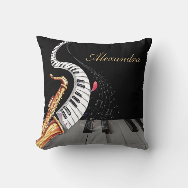 Luxuriöse Personalisierte Saxophone Klaviermusik Kissen (Vorderseite)