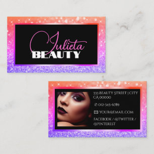 Luxuriöse Pfirsichrosa Sparkle Glitzer Vorlage Fot Visitenkarte