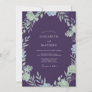 Luxuriöse Pflaumen-Minz-Blatt-Hochzeit Einladung
