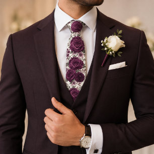 Luxuriöse Pflaumen-Rosen- und Dahlien-Hochzeit Krawatte