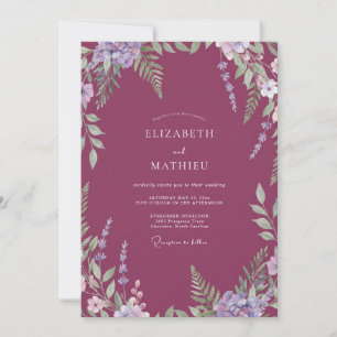 Luxuriöse Pflaumen-Wildblumen-Hochzeit Einladung