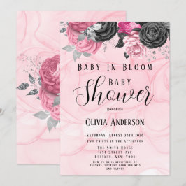 Luxuriöse Pink Black Baby in Bloom Baby Dusche Einladung