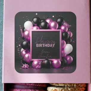 Luxuriöse Pink Black Balloons Confetti Geburtstag Quadratischer Aufkleber