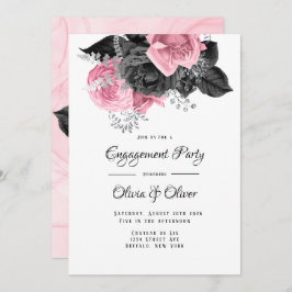 Luxuriöse Pink Black Floral Inking Engagement Part Einladung