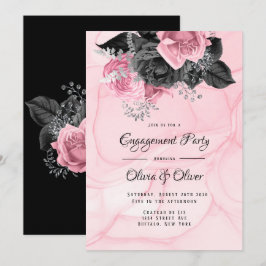 Luxuriöse Pink Black Floral Inking Engagement Part Einladung