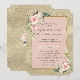 Luxuriöse Pink Blush Blume Gold Glitzer Hochzeit Einladung