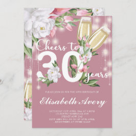 Luxuriöse Pink Champagne Floral 30. Geburtstag Par Einladung