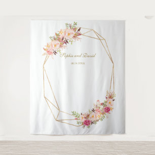 Luxuriöse Pink Floral Gold Hochzeitskabine Foto St Wandteppich