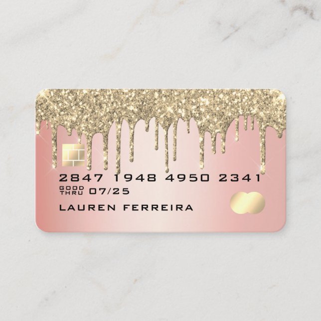 Luxuriöse Pink Gold Glitzer Imitate Debit Card Visitenkarte (Vorderseite)