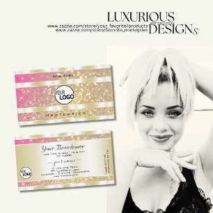 Luxuriöse Pink Lila Gold Glitzer Stars mit Logo Visitenkarte