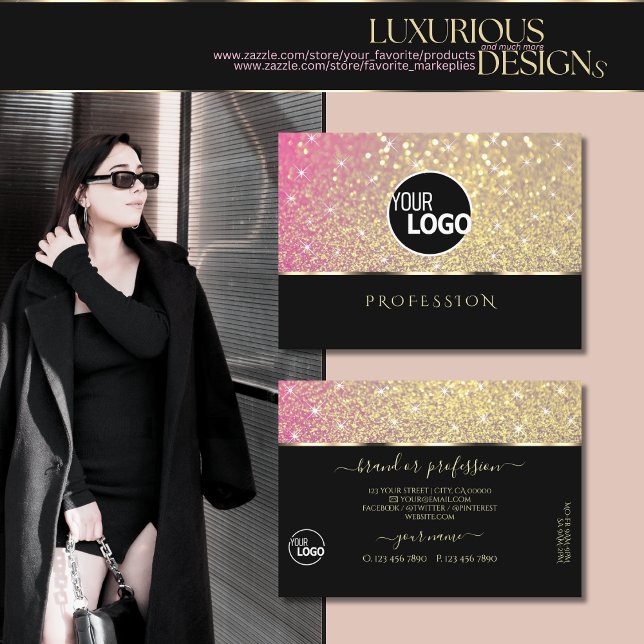 Luxuriöse Pink Lila Gold Glitzer Stars und Logos Visitenkarte (Von Creator hochgeladen)