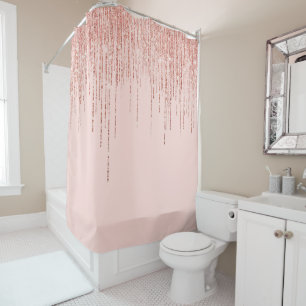 Luxuriöse Pink Rose Gold Funkelnd Glitzer Fringe Duschvorhang