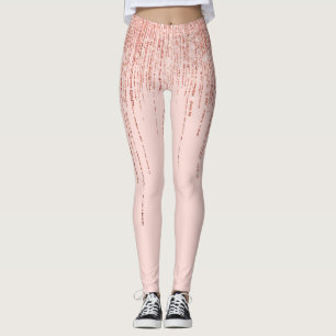 Luxuriöse Pink Rose Gold Funkelnd Glitzer Fringe Leggings