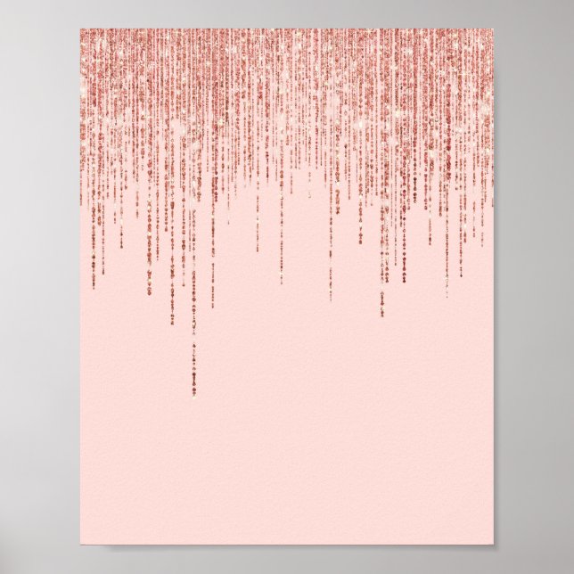 Luxuriöse Pink Rose Gold Funkelnd Glitzer Fringe Poster (Vorne)