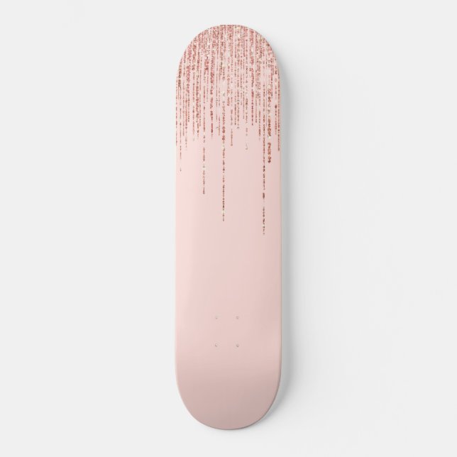 Luxuriöse Pink Rose Gold Funkelnd Glitzer Fringe Skateboard (Vorderseite)