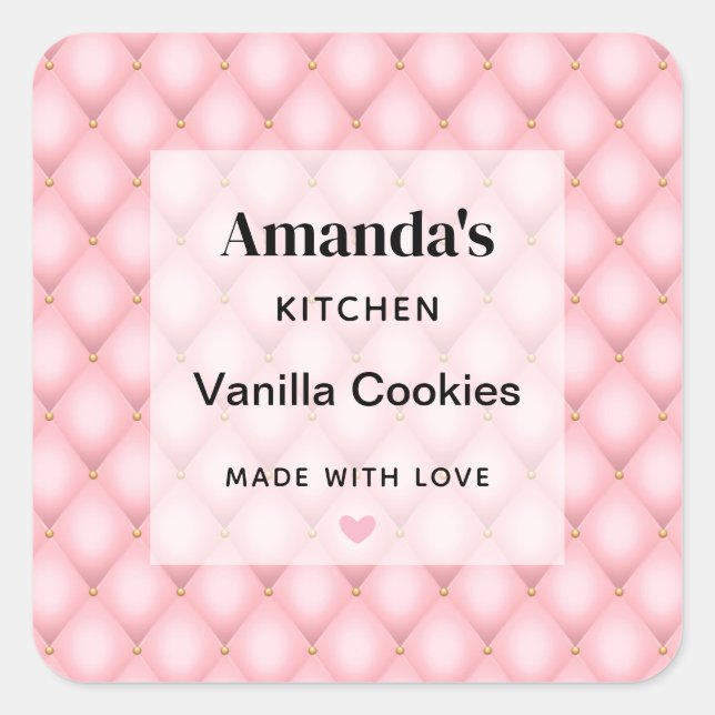 Luxuriöse Pink Tufed Diamond Muster Küche Quadratischer Aufkleber (Vorderseite)