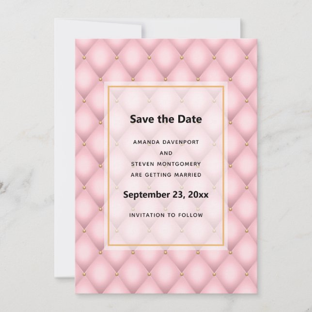 Luxuriöse Pink Tufted Diamond Muster Hochzeit Save The Date (Vorderseite)