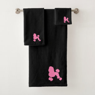 LUXURIÖSE PINKPODLE HUND AUF SCHWARZ BADHANDTUCH SET