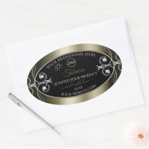 Luxuriöse Platinum Black Product Labels mit Logo Ovaler Aufkleber