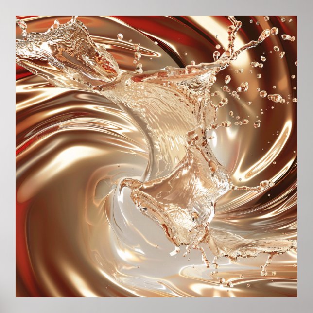 Luxuriöse Poster aus Gold und Cream Fluid Art (Vorne)