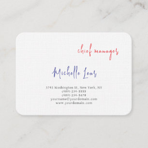 Luxuriöse Premium Linen Blue Red White Schlicht Cl Visitenkarte