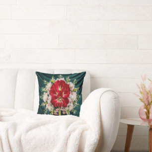 Luxuriöse Red Amaryllis Floral Throw Kissen Abdeck