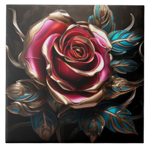 Luxuriöse Red Blue Gold Rose 3D Effektdekor drucke Fliese