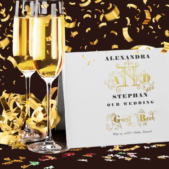 Luxuriöse romantische Blüh Calligraphy Wedding Gol Gästebuch (Von Creator hochgeladen)
