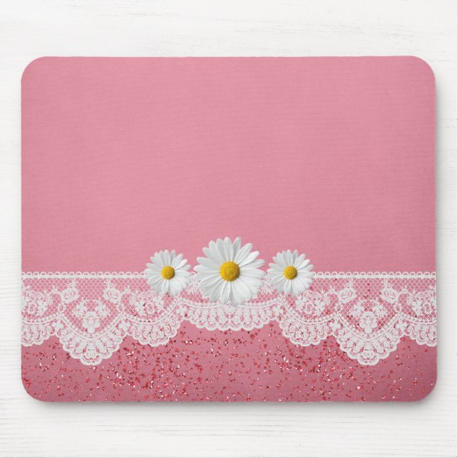 Luxuriöse Romantische Pink Lace Mousepad (Vorne)
