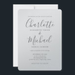 Luxuriöse romantische Silver Metallic Script Weddi Einladung<br><div class="desc">Diese elegante Hochzeitseinladung mit ihren charakteristischen Stilnamen kann mit Ihren Informationen in schick grauer Schrift auf einer silbermetalischen Karte personalisiert werden. Entwickelt von Thisisnotme©</div>