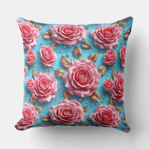 🌸 Luxuriöse rosa 3D-Rosen blühen ✨ Romantische Bl Kissen