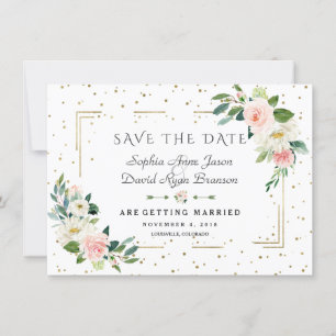 Luxuriöse Rosa Blume Gold Frame Confetti Wedding Save The Date