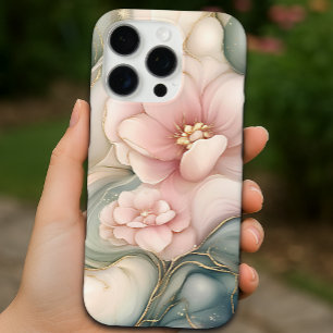Luxuriöse Rosa Blume mit traumhaftem Marmormuster iPhone 16 Pro Hülle